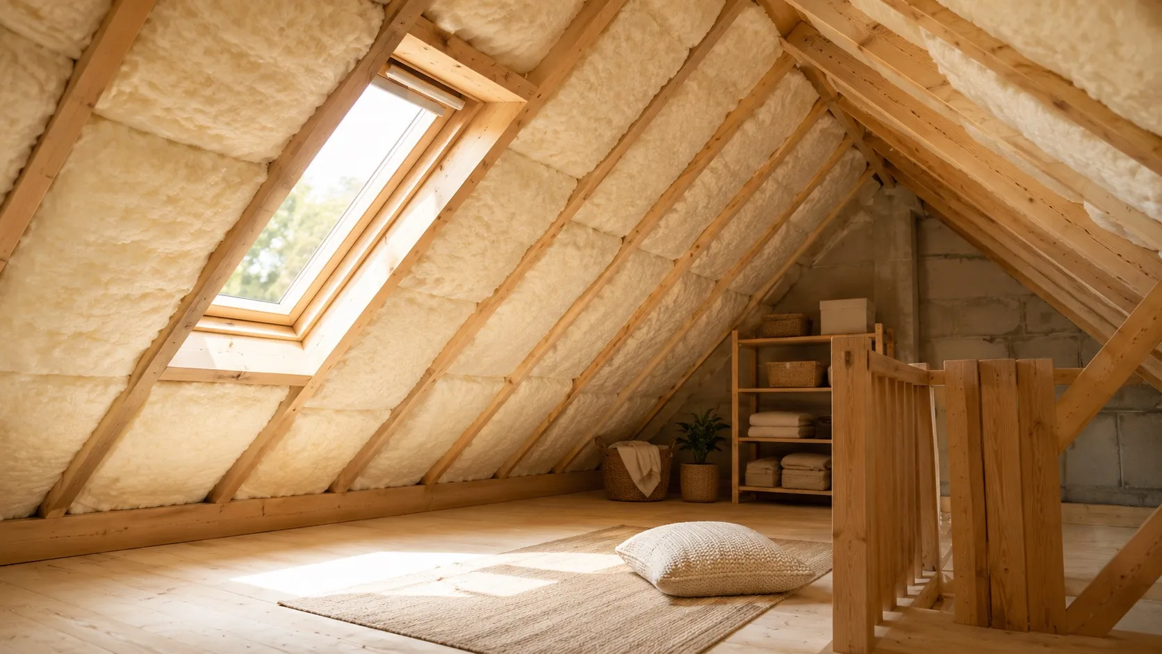 A bright, well-insulated attic roof space in an Irish home