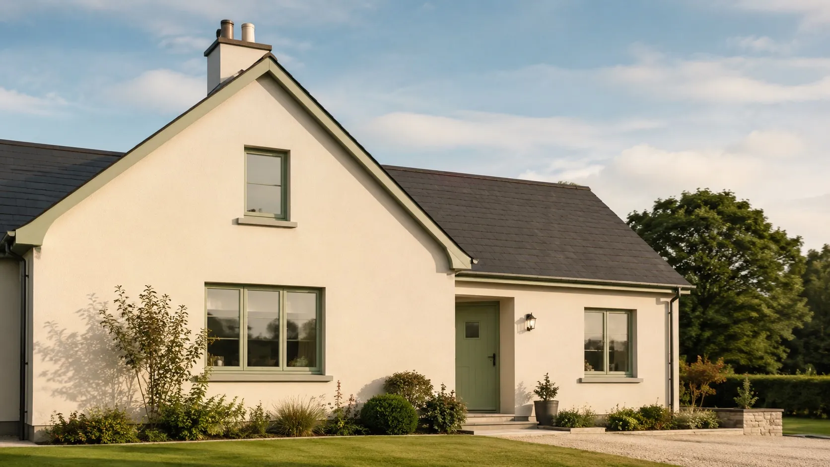 A warm, freshly externally-insulated Irish home exterior