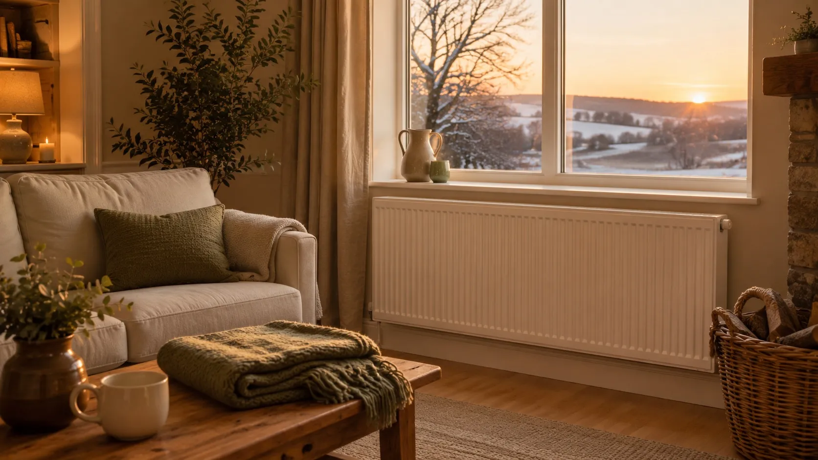 A cosy, warm Irish living room on a cold winter day